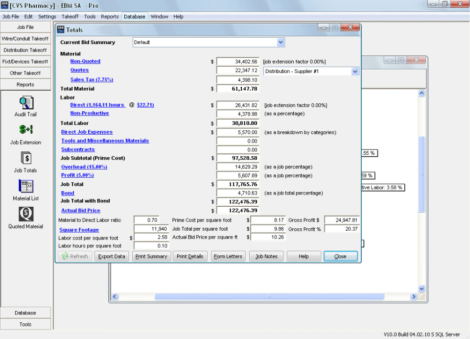 screenshot of Electrical Bid Manager